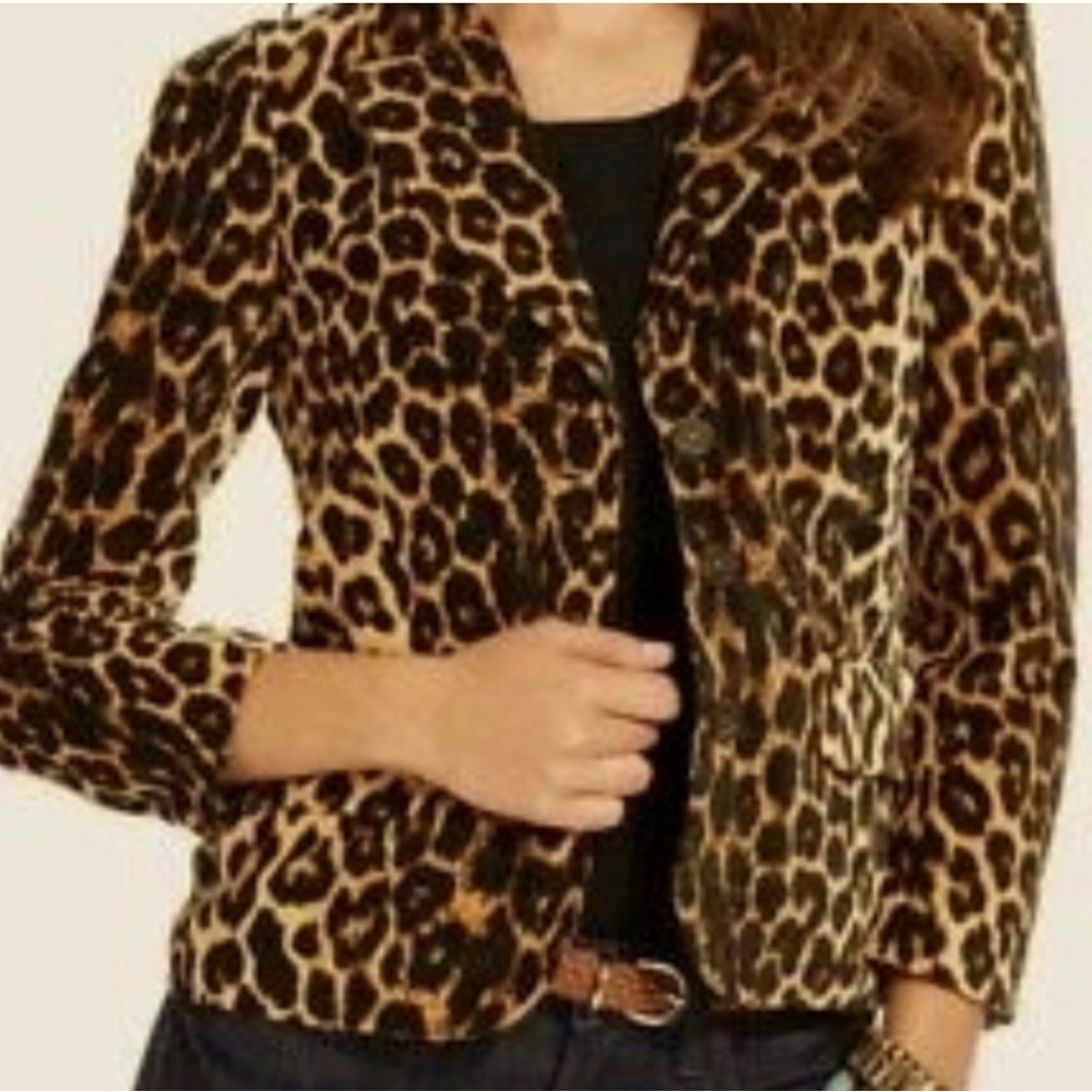 LUCKY BRAND, leopard print velvet button blazer.